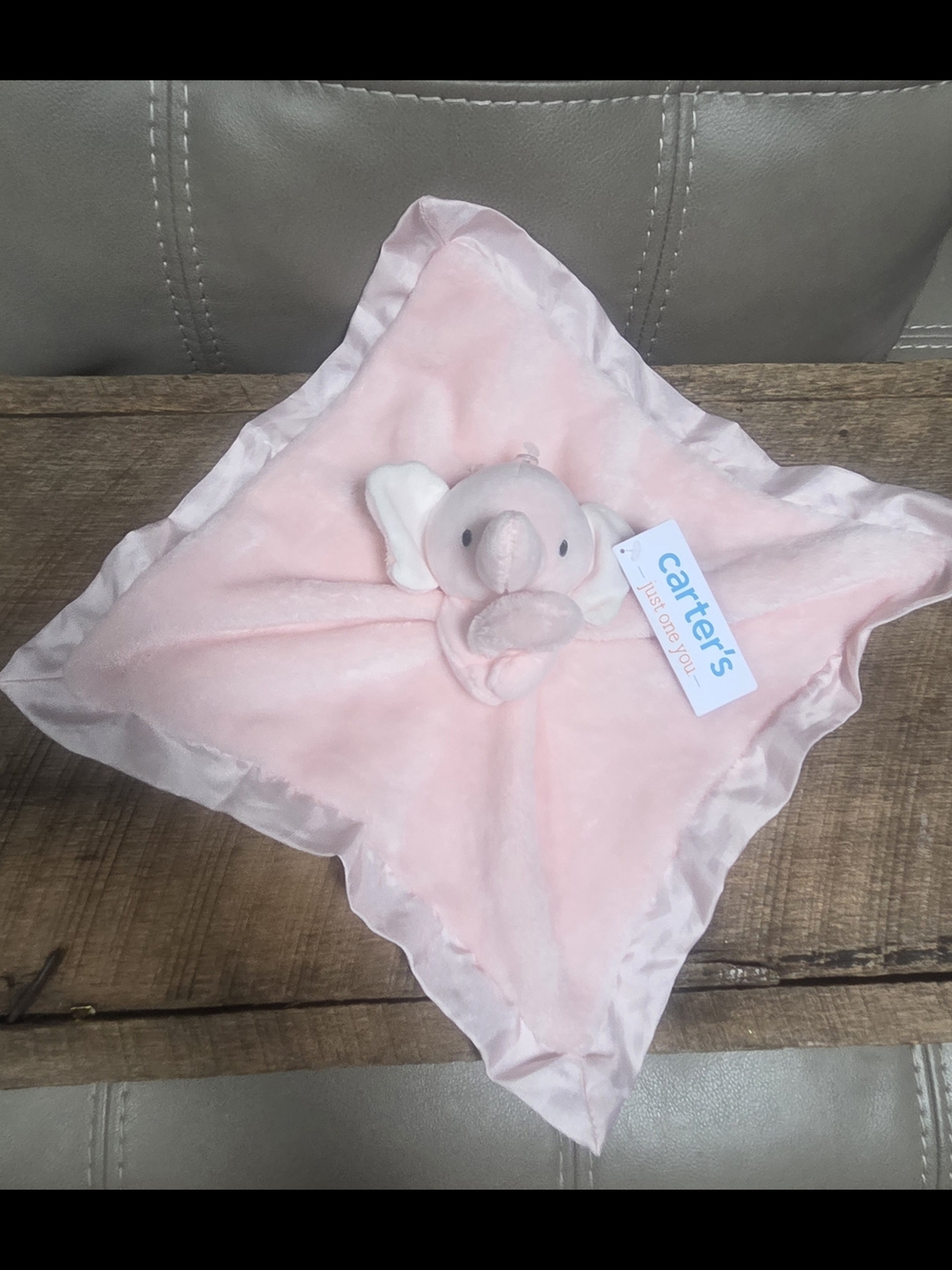 NWT Retired Carter's Light Pink Elephant Lovey w/ Satin Trim Bin PP
